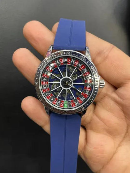 Men's Roulette Dial Quartz Watch with Silicone Strap - Blue, Black, Brown
