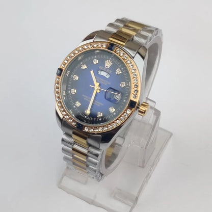 Stainless Steel Diamond Watch for Men Blue Dial