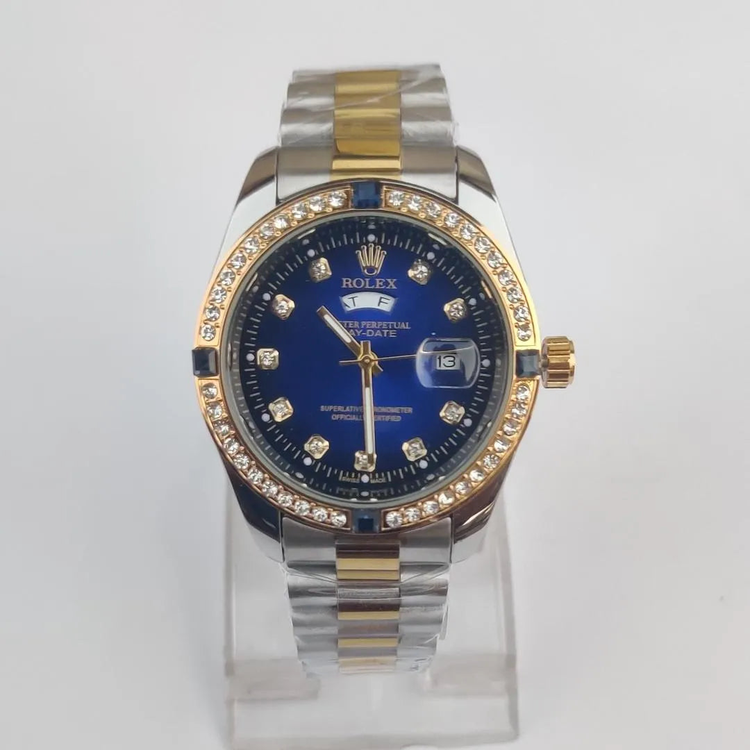 Stainless Steel Diamond Watch for Men Blue Dial
