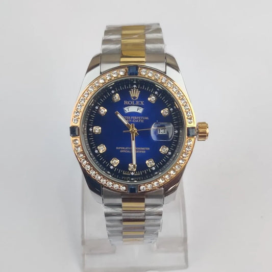 Stainless Steel Diamond Watch for Men Blue Dial