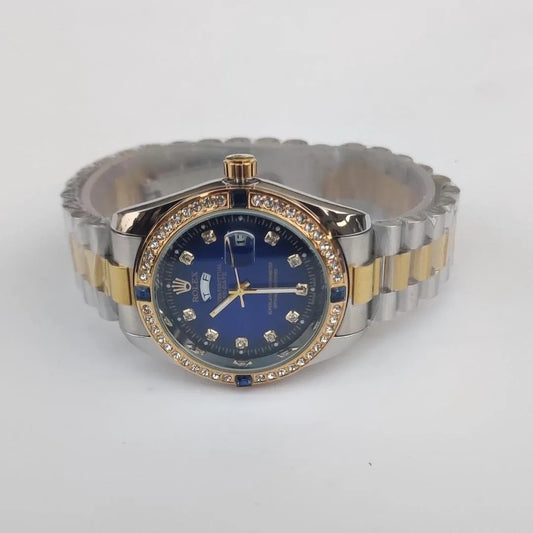 Stainless Steel Diamond Watch for Men Blue Dial