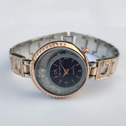 Women Quartz Watch with Crystal Bezel and Rose Gold Bracelet