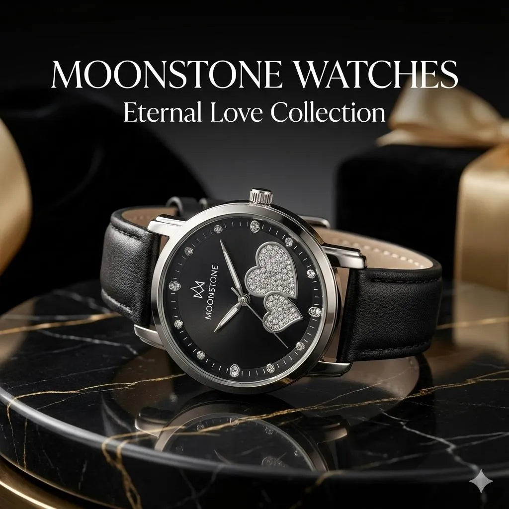 Ladies Black Heart Dial Leather Watch
