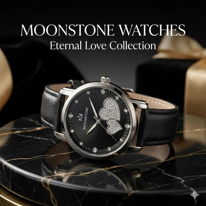 Ladies Black Heart Dial Leather Watch